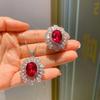 Jewelry Retro Simulation Red Glass Stone Jewelry Set, Main Stone Pendant Ring 12 * 16