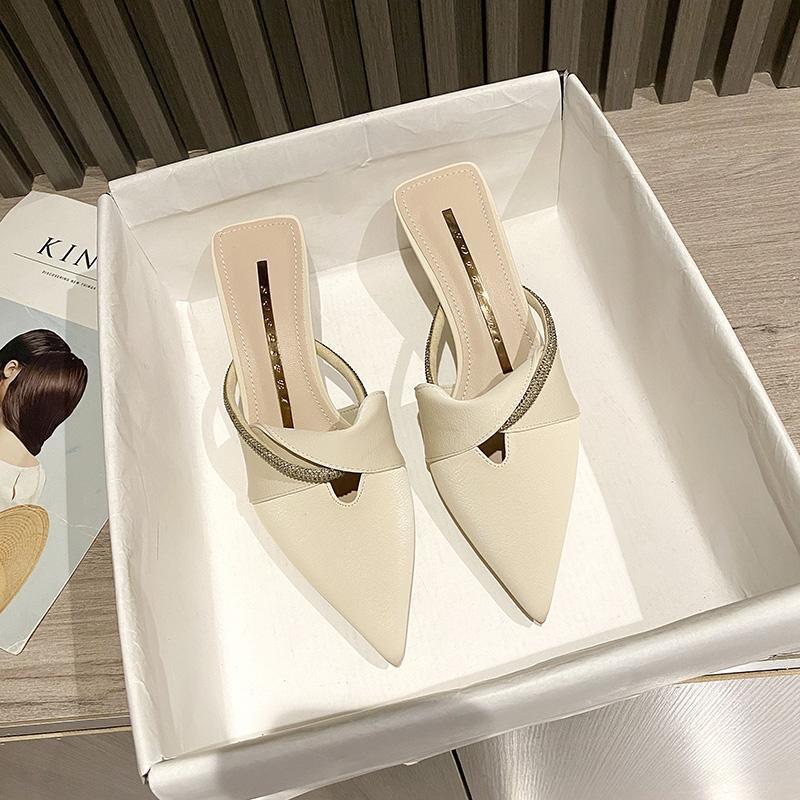 

Sharp pointed sandals for women 2026 summer temperament slim heels half drag high heels for women 40 абрикосовий