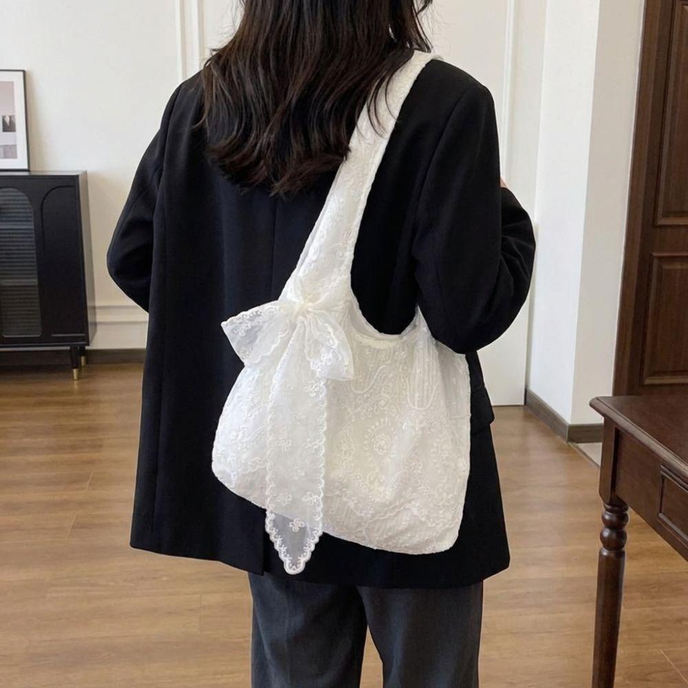 Mit Seidenschal Blumenmuster Spitze Handtasche Leicht Vielseitig Stickerei Spitze Umhängetasche Leinwand Koreanischer Stil Tragetasche