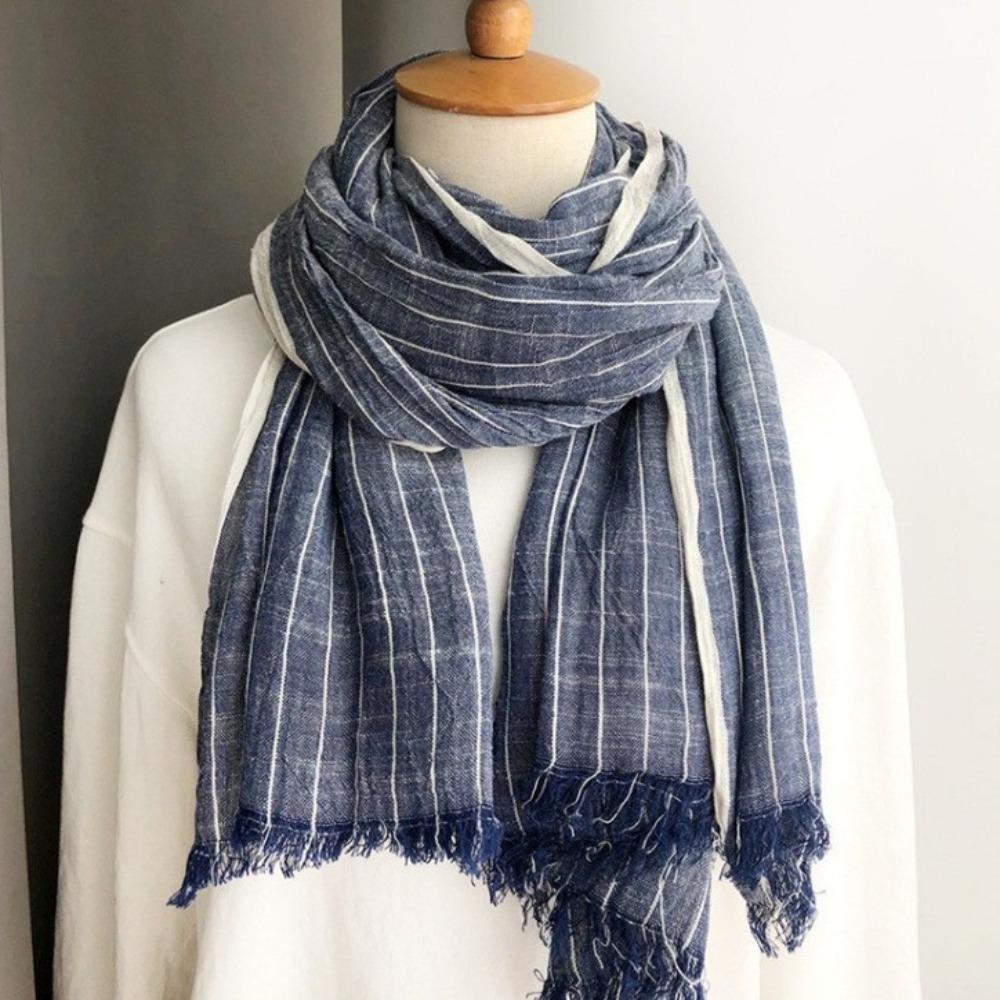 Windproof Striped Pleated Shawl Thicken Men Scarf High Quality Winter Cashmere Scarf Female