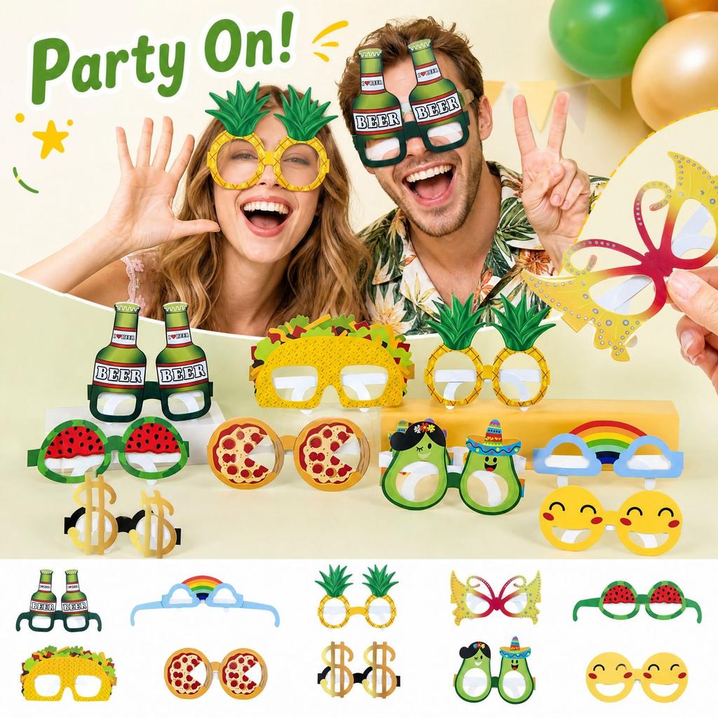 Funny Glasses 10 Pack, Novelty Party Photo Booth Props with 2 Styles, Birthday Party Decoration Supplies for Adults & Kids