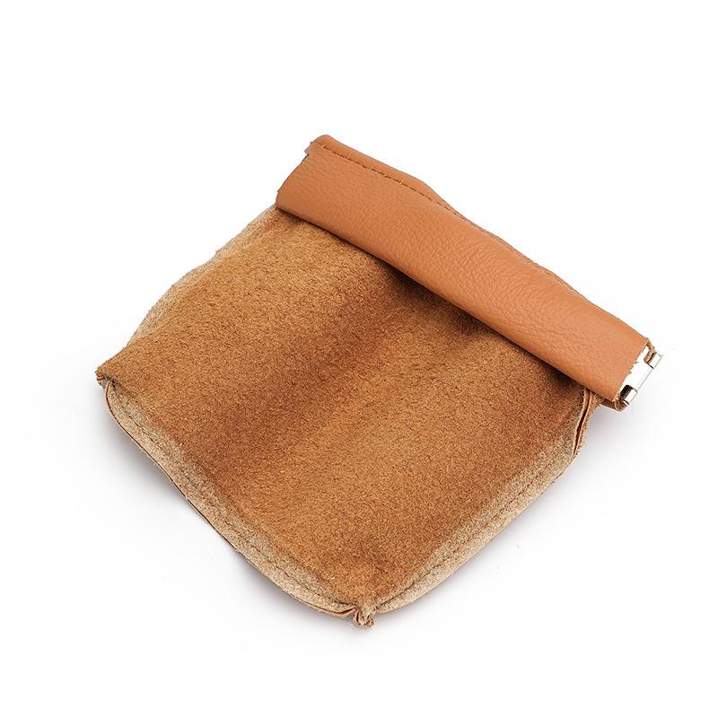Münzbörse aus Rindsleder mit Lychee-Maserung mit automatischem Verschluss – Tragbares Aufbewahrungstäschchen für kabellose Ohrhörer