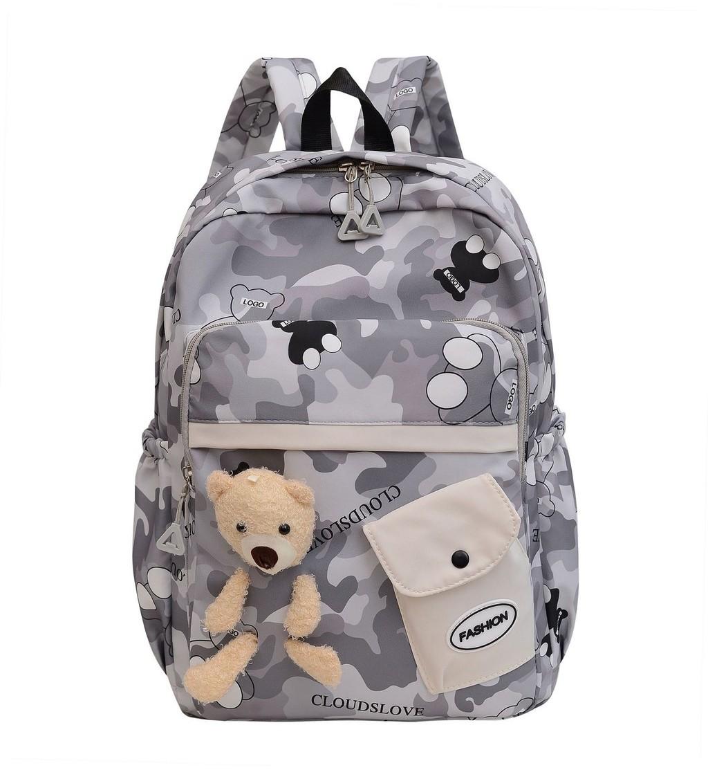 Stylish And Versatile Unisex Backpack For Students Large Capacity Graffiti Bear Design светло-серый