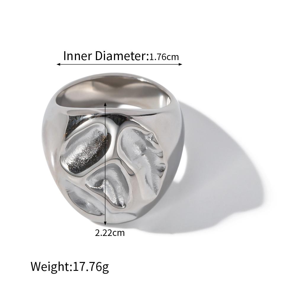 Stylish Texture Finger Jewelry Stainless Steel Waterproof Dome Ring Irregular Bold Chunky Geometric Ring for Girls