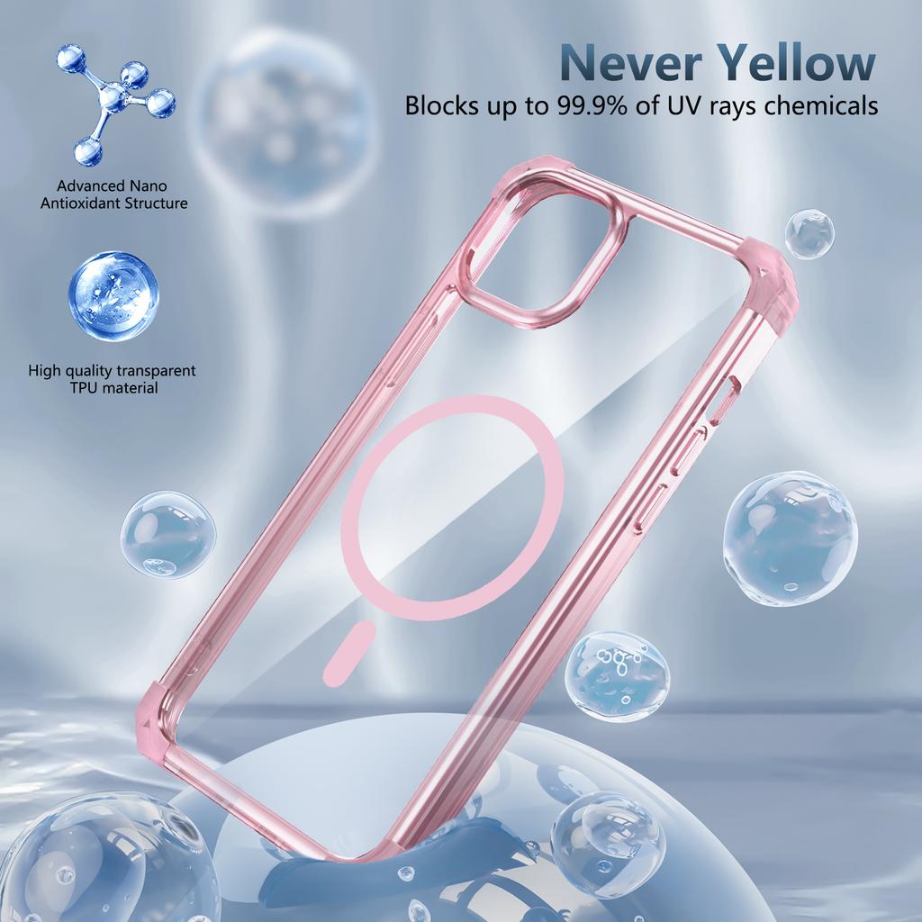 For iPhone 13/14 Magnetic Case TPU+PC Clear Back Phone Cover Reinforced Drop Protection