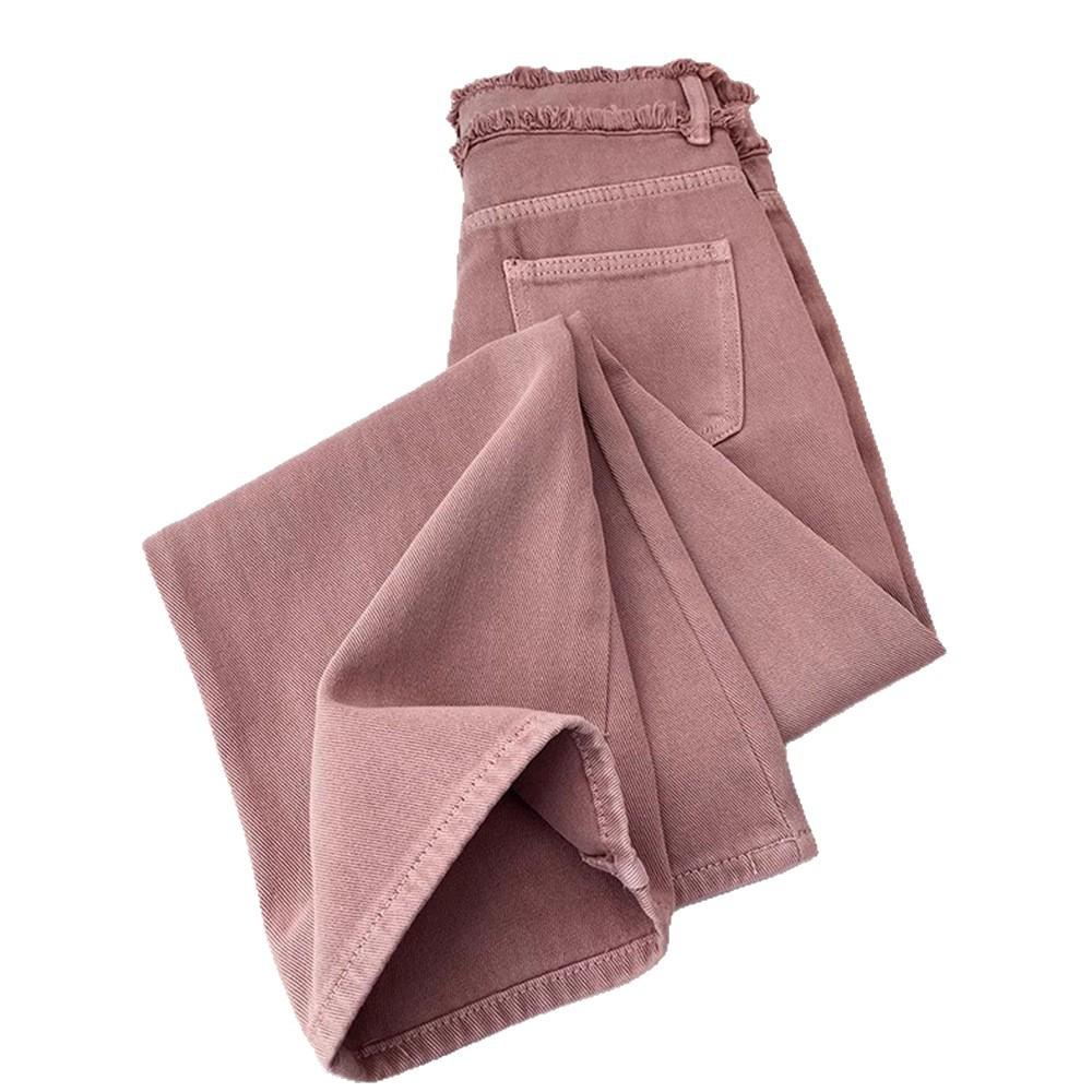 Rough Edge Pink Wide-leg Jeans Women's Summer Versatile Straight Loose Thin Long Pants Trendy Dusty Pink Straight-leg Jeans, High-waisted Casual Pants