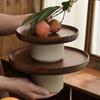 Round Wood Cake Stand Vintage Tabletop Fruit Candy Tray High Feet Fruit Plate  Party Display