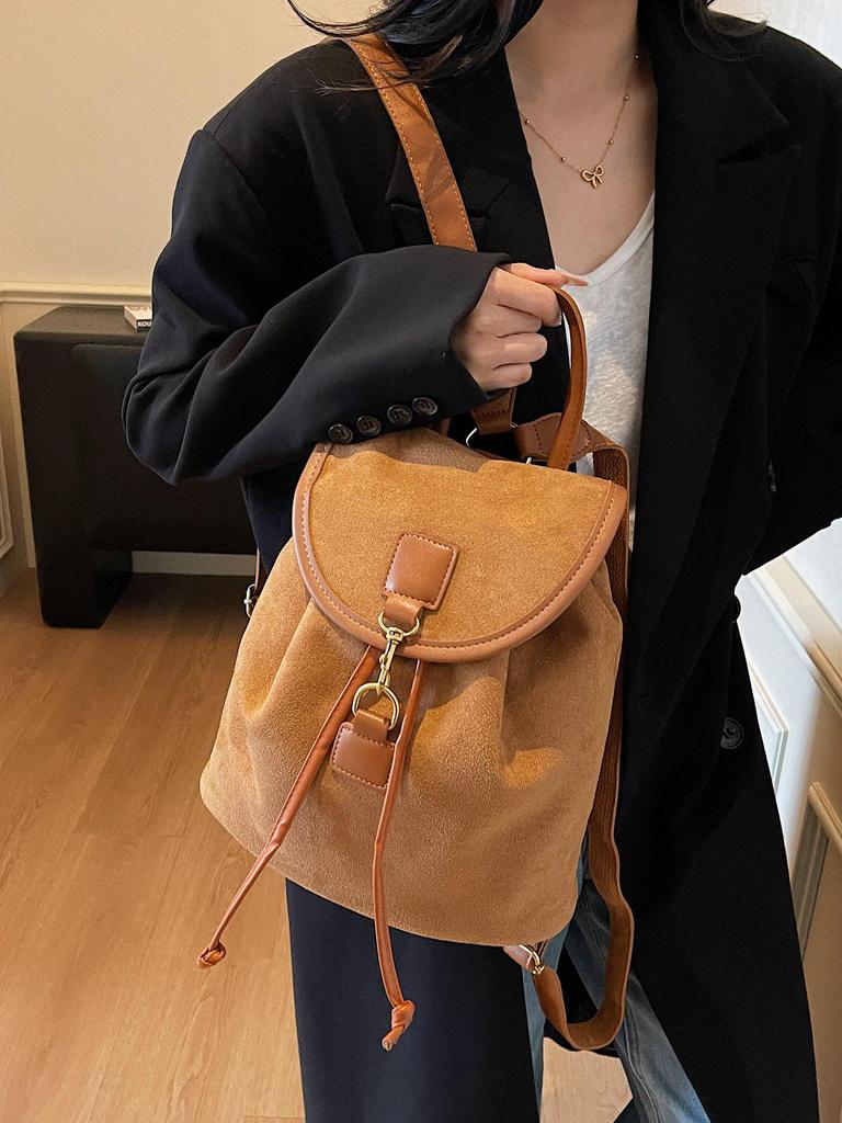 2025 Retro Wildleder Koreanischer Influencer-Stil Damenrucksack - Große Kapazität College- & Reisetasche