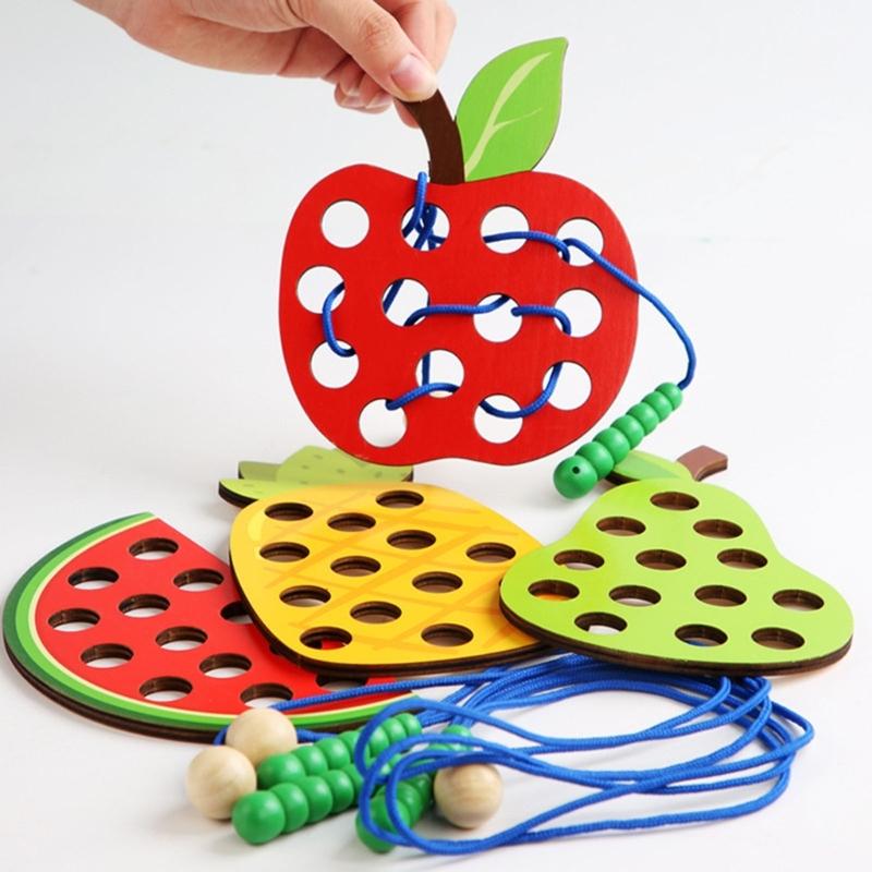 Fädelspiel Raupen Essen Obst Spiel Feinmotorik Montessori Lernspielzeug für Kinder Geschenk