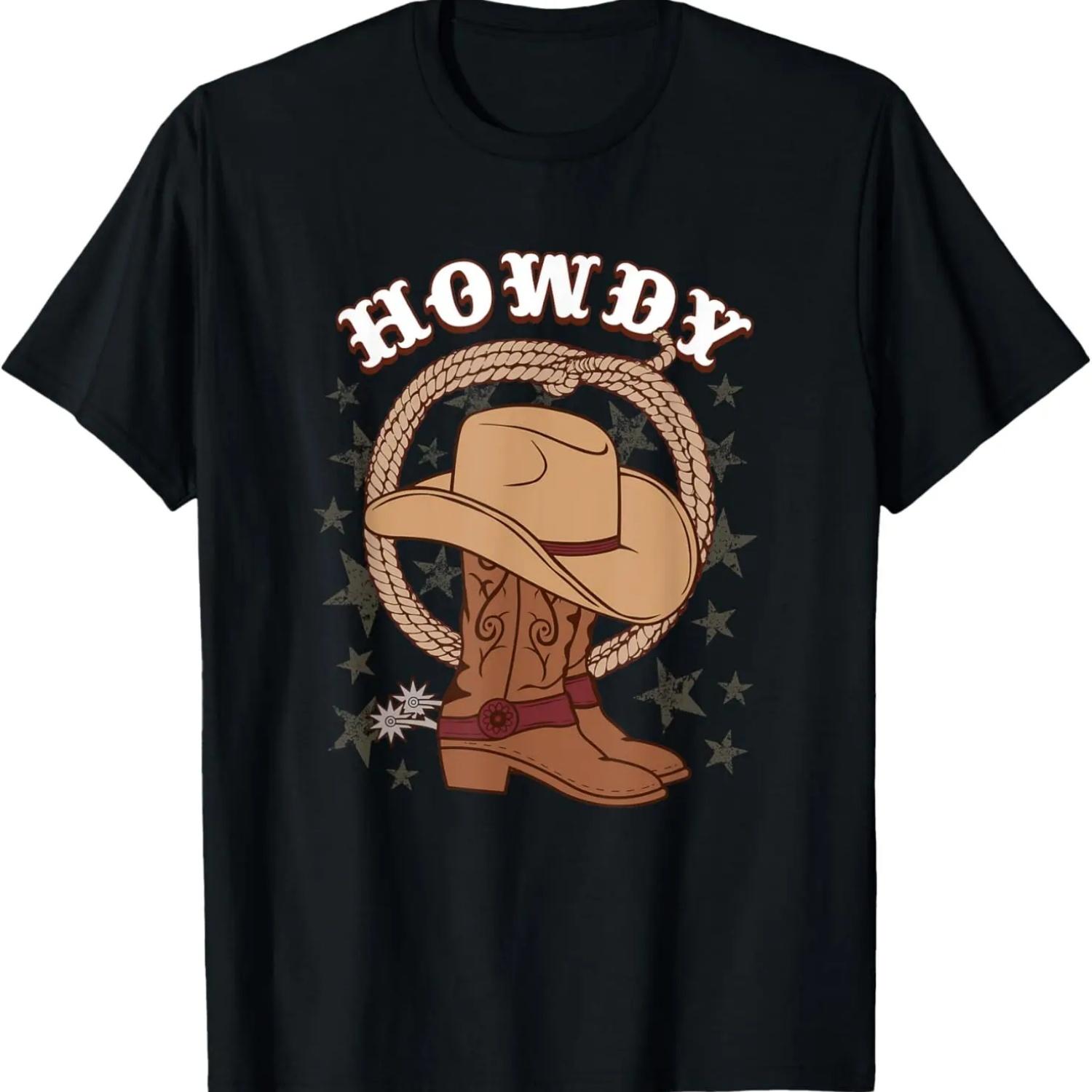 Howdy Funny Cowboy Hat Boots Lasso Rodeo Country Western T-Shirt S чёрный