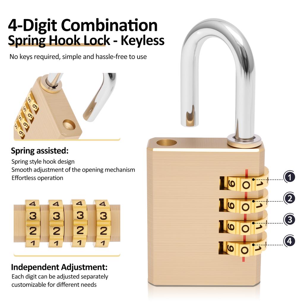 2 Stück Zahlenschloss Messing Schloss mit individuell einstellbarer Kombination Koffer Schloss / Schließfach Schloss für Tor Fitnessstudio Sport Zaun