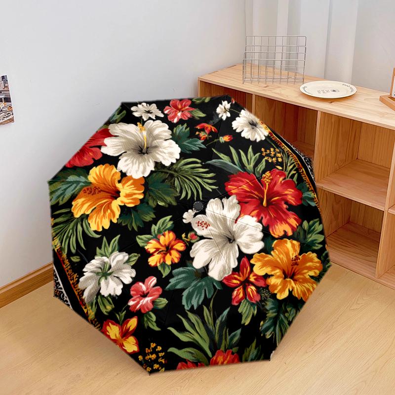 1 PC Automatic Folding Umbrella - Vintage flowers Pattern, Portable & Foldable Design with 8 Ribs, Christmas Birthday Gifts