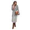 2024 Women's V-Neck Long Woolen Coat: Stylish Spring/Autumn Overcoat with Tie