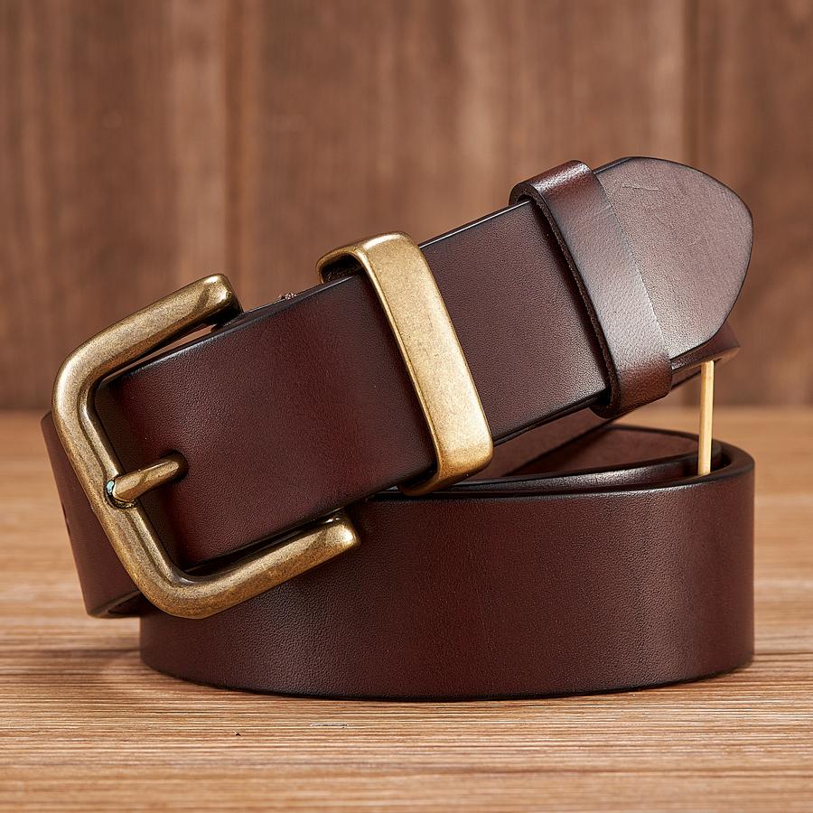3.8CM High Quality Genuine Leather Belts for Men Brass Buckle Fancy Vintage Jeans Belt