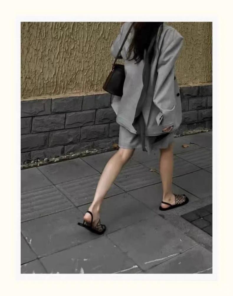 Sheepskin version~ Baotou back strap fishing net flat sandals Roman shoes summer new hollow comfortable beach half slippers