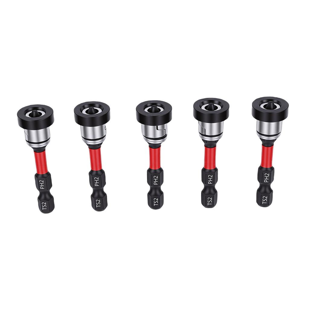 5Pcs Magnet Drywall Screw Setter Bits Adjustable Depth PH2 Position Bit with Removable Aluminum Collar S2 Steel Hex