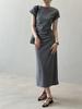 [YUANYUAN] CREAM Dress for Women - Slim Fit, Tight, Long Length, Round Neck, Slimming, Wing Sleeves, Pleated, High Waist, Elegant, Stylish, Fashionabl