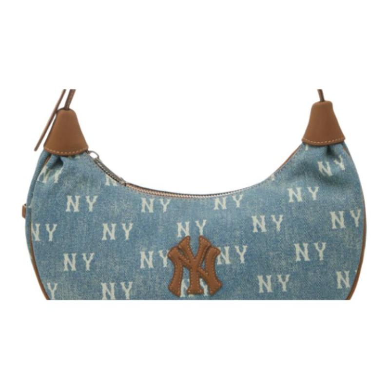 MLB New York Yankees Monogram Polyester Shoulder Bag Women's Denim Light Blue Casual