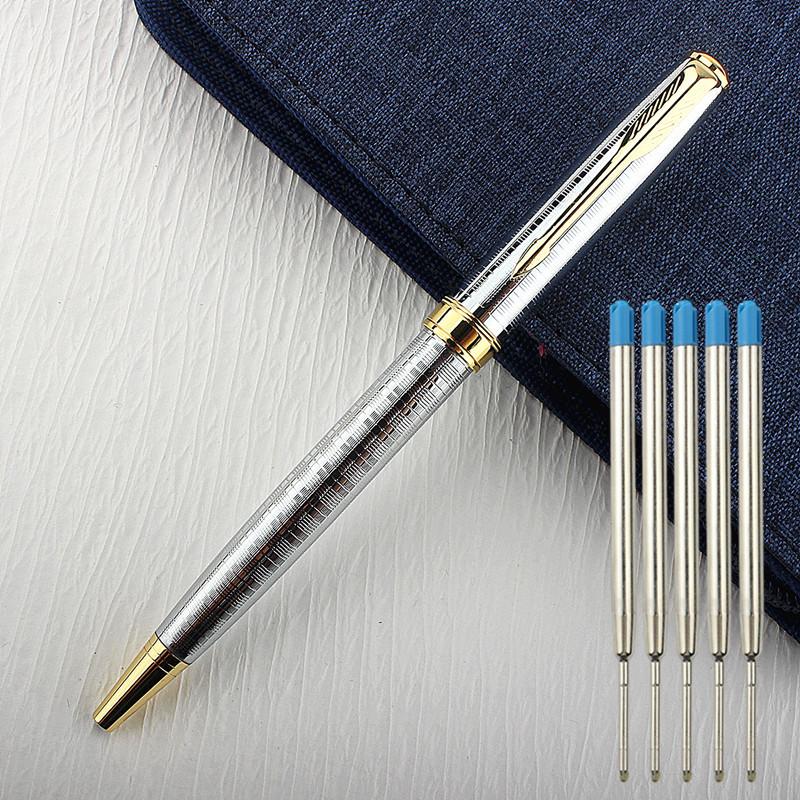 Luxury Metal Ballpoint Pen Stainless Steel Golden Trim Gift Writing Stationery Office School Supplies