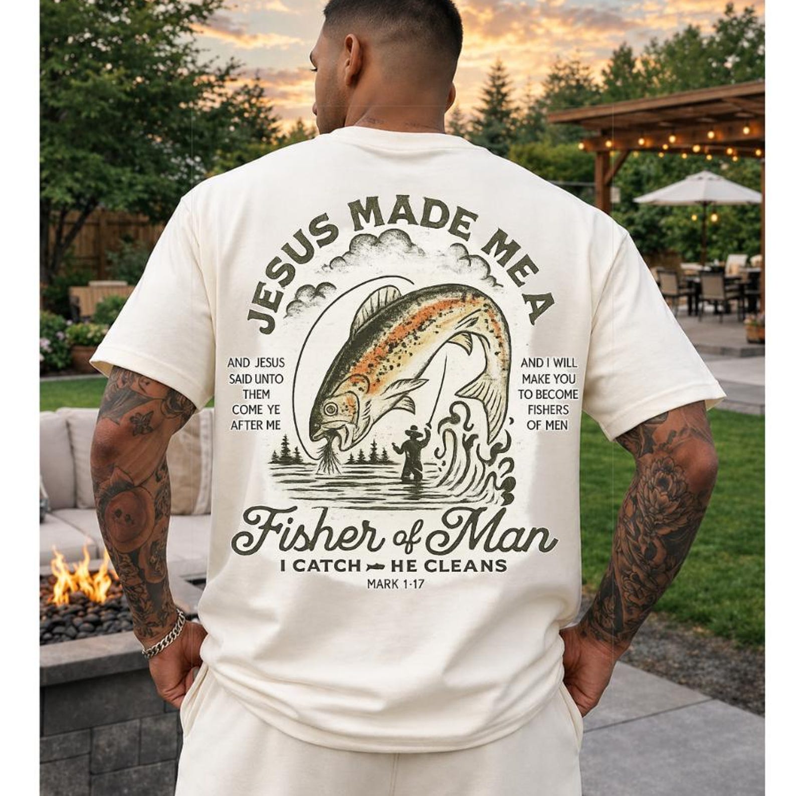 Comfort Colors Fishers of Men Tee, Christian T-shirt, Outdoors Faith Shirt, Jesus Tee, Bible Verse Matthew 4:19, Father s Day, Dad Shirt XL