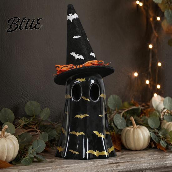 Zaubererhut Geisterstatue Leuchtend Halloween Dekoration Niedliche Gruselige Hexe Figur Harzfiguren LED Beleuchtet für Kaminsims Regal Innenbereich Haus