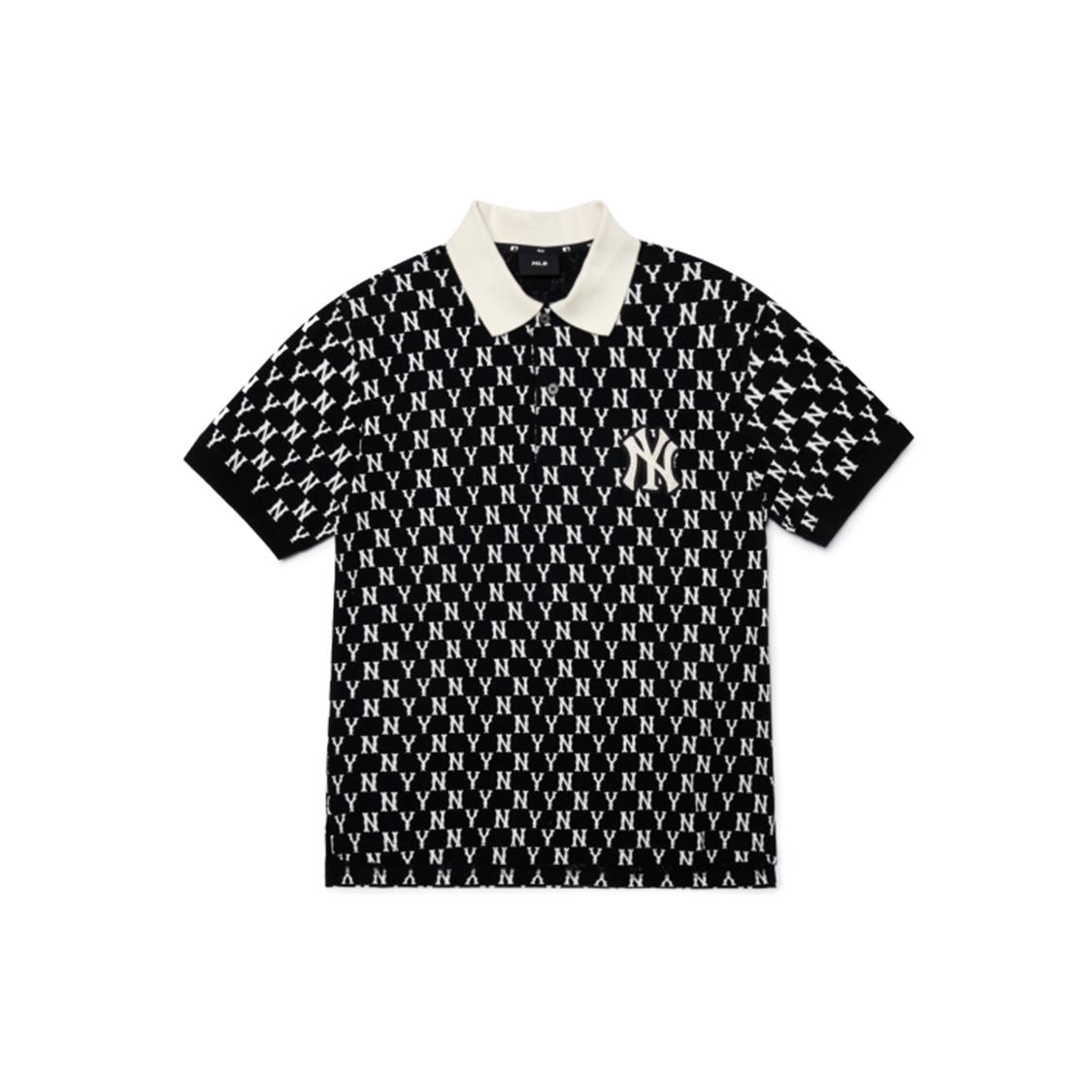 MLB Base Logo Polo Shirts Men s Black Polo Collar Moderate Straight Fit 3LPQM1023-50BKS XL