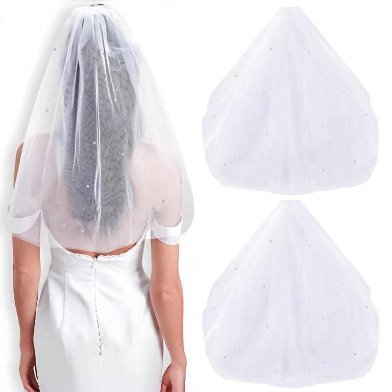 Two Layer Crystal Veil With Breathable Fabric Secure Fit Design Rhinestones Bridal Hair Accessory For Wedding Reception