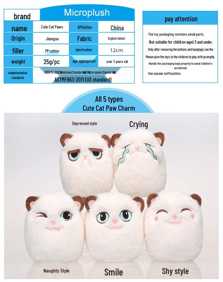 Lianmeng Tribe Cute Cat Paw Plush Toy - Adorable White Kitten Doll Pendant Gift