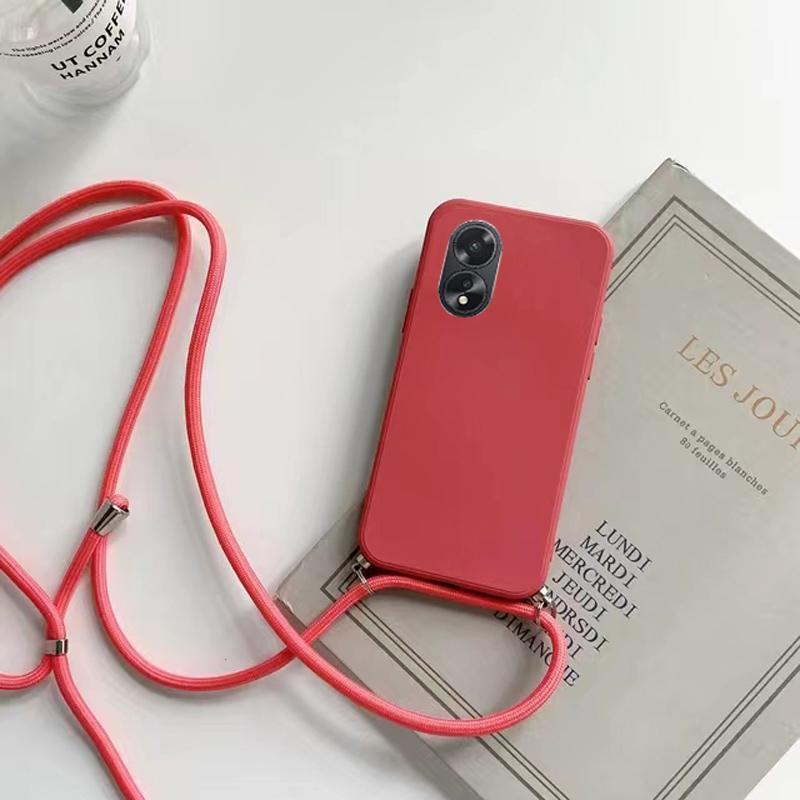 OPPO A 38 18 4G Cases Lanyard Crossbody Necklace Strap Cord Case For Oppo A18 4G A38 4G Liquid Silicone Candy Color Cover