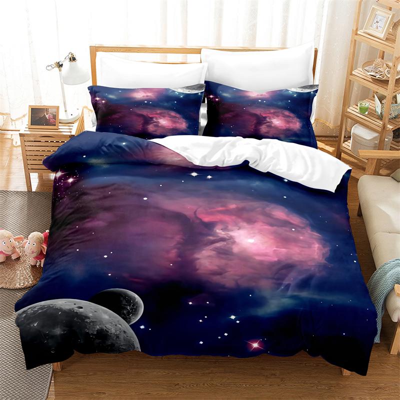 Set de lenjerie de pat Cerul înstelat, Husă de pilotă Cerul înstelat, Lenjerie de pat cu imprimare digitală 3D, Set de lenjerie de pat Mărime Queen, Design la modă