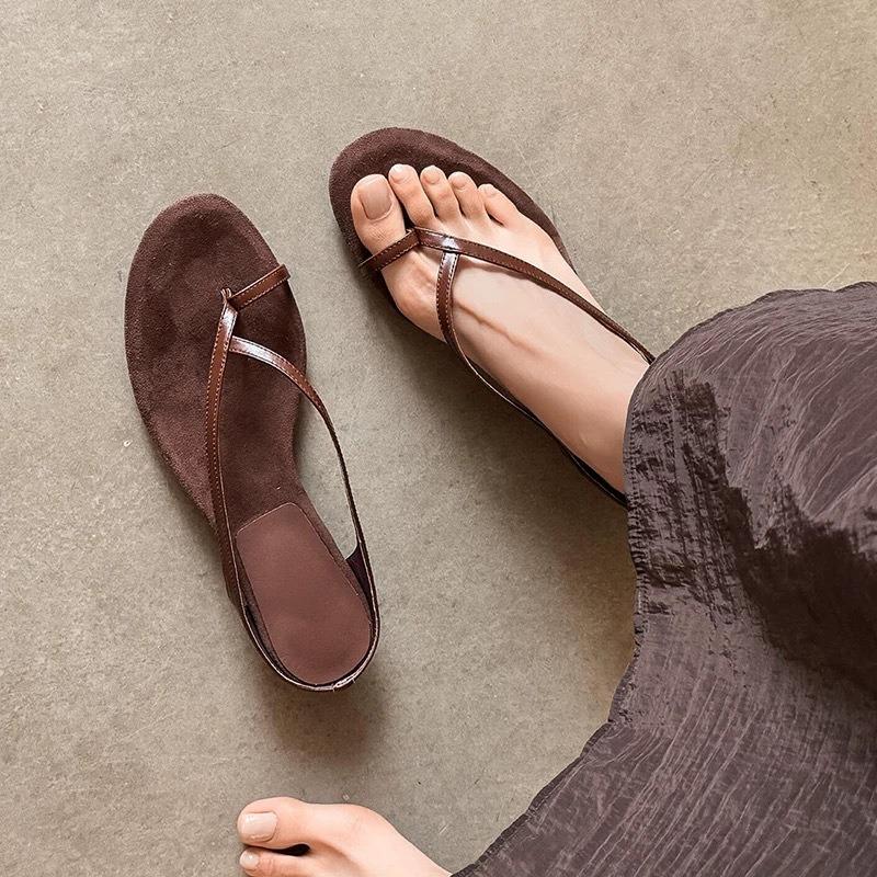 Sheepskin version~ Korean set-toed small slope heel sandals for women's summer new beach open-toed cool slippers