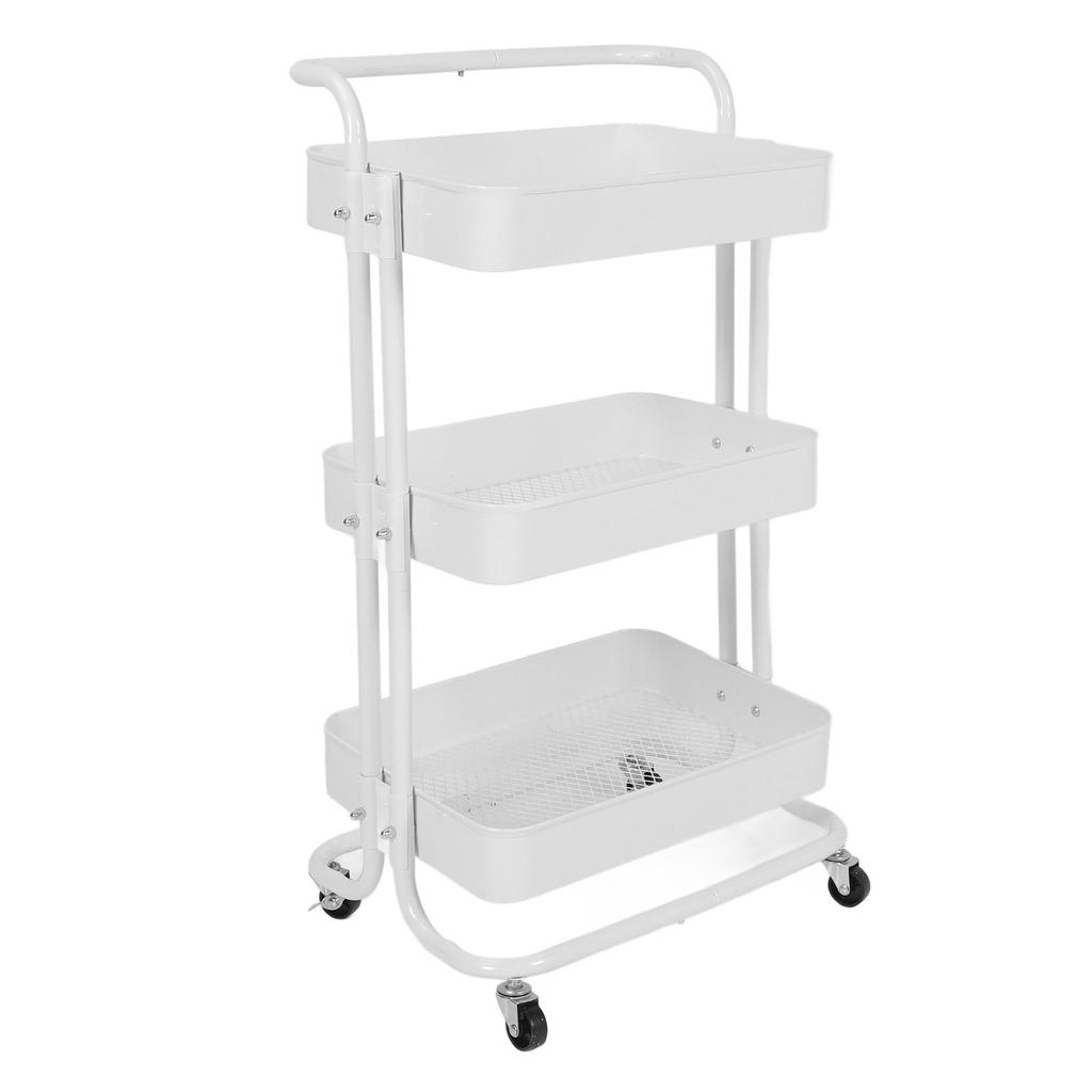 Rolling Utility Cart with 360 degrees  Rotating Wheels Handle Carbon Steel High Load Bearing 3 Tier Mesh