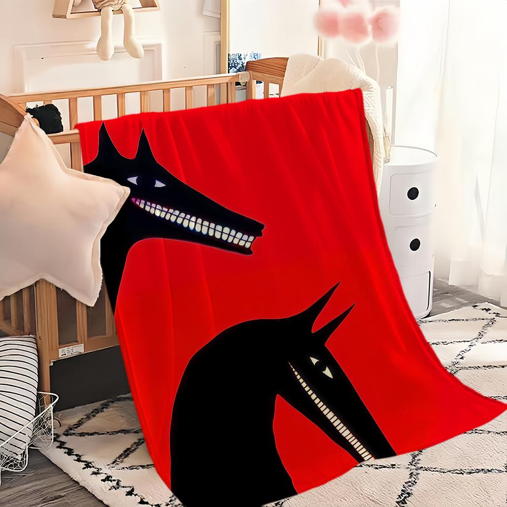 Vintage horror wolf dog black red Flannel warm comfort soft plush blanket sofa living room hogar office bedroom travel gift home