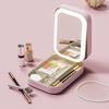 Reisesminkepose med LED-speil USB-oppladbart 3 farger Justerbart opplyst sminkespeil Bærbar reise Mini-speil Kosmetikkveske Smykker