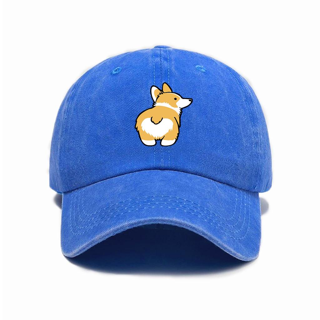 Versatile cute little corgi print washed old soft top sunshade baseball cap unisex baseball cap