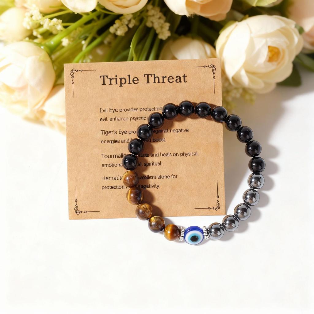 Festive Gifts Black Onyx Hematite Tiger Eye Evil Eye Beaded Bracelet Protection Fashion Jewelry For Men Women Daily Wear Gift