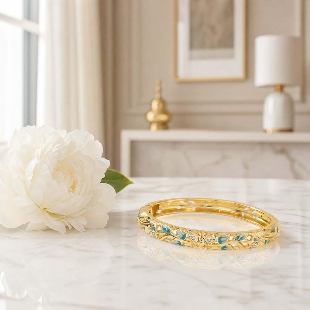 Colorful Vintage Cloisonne Bangle Enamel Women's Hand Bracelet Flower Crystal Bangle  Girls