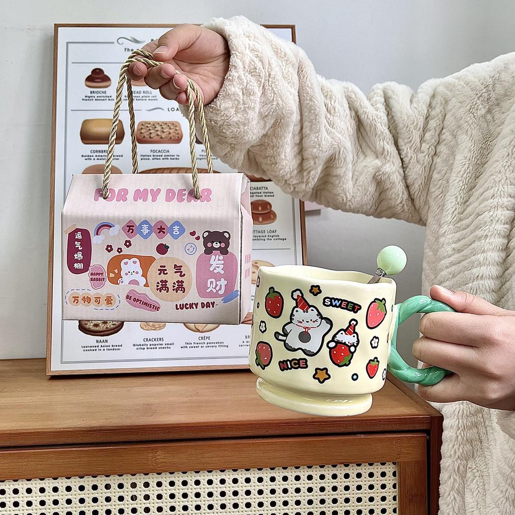 Cute Cartoon Doodle Style Ceramic Cup Household Mug Creative Souvenir Opening Birthday Gift Water Cup Women