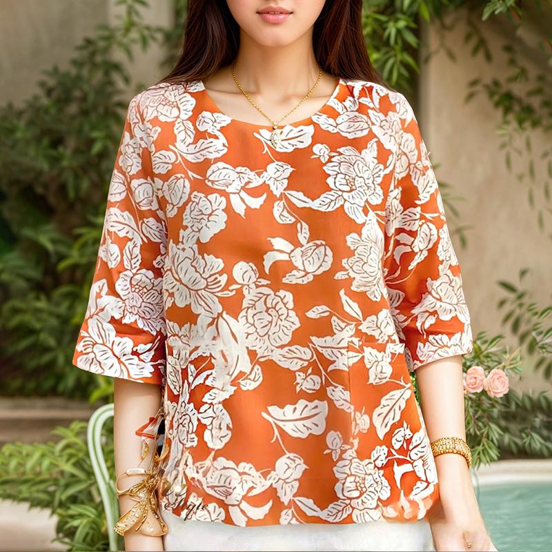 ZANZEA Women Casual Round Neck Summer Half Sleeve Print Blouse