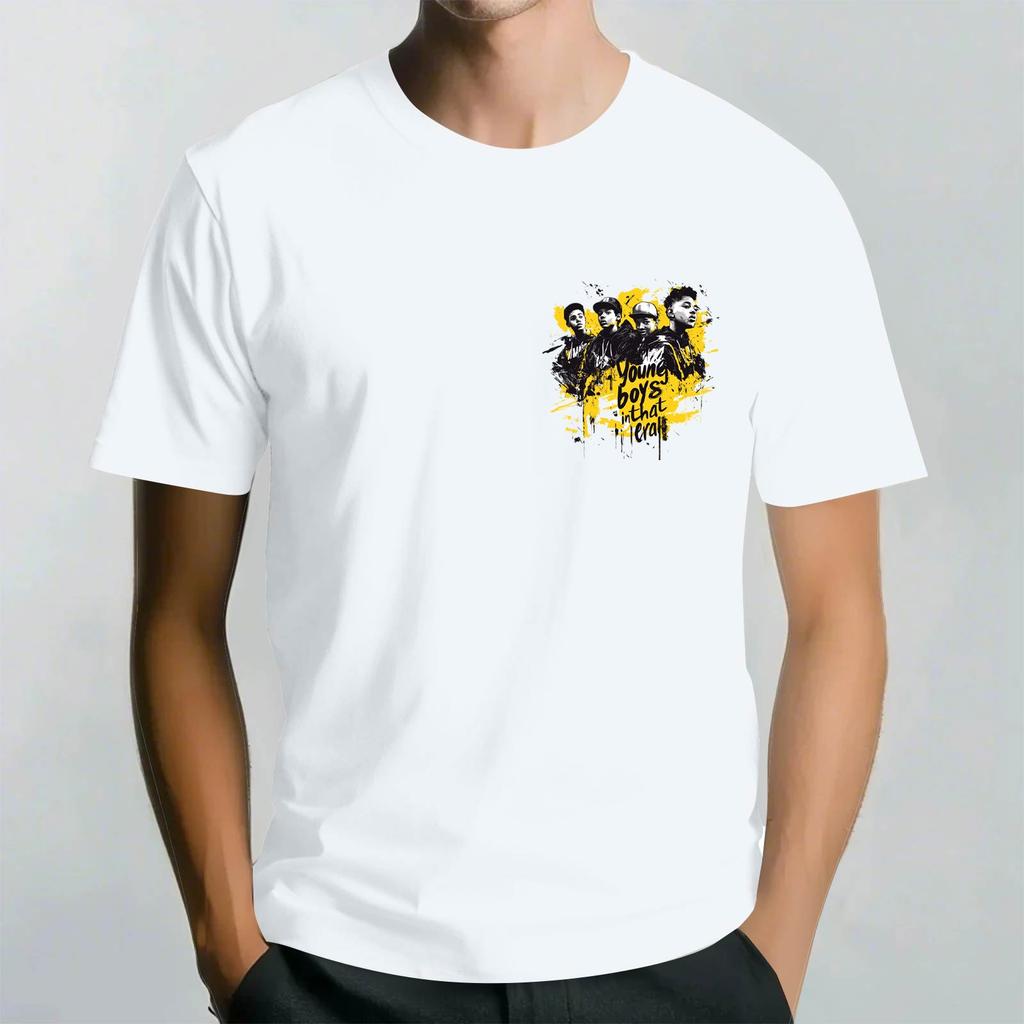 Men's Round Neck Casual Retro Printed Short-sleeved T-shirt Top