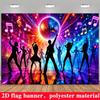 Disco Party Banner Hintergrund, Neon Discokugel Musiknote Tanzende Silhouette, Polyester, Kein Strom, Party Dekoration