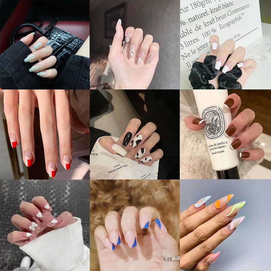 Wear Nail Medium and Long Ballet Nail Art False Nail French Love White Butterfly Nail Combination