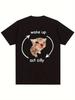 1pc Wake Up Act Silly Meme Cat Graphic T-Shirt for Men, 100% Cotton Crew Ne Unisex T-Shirt