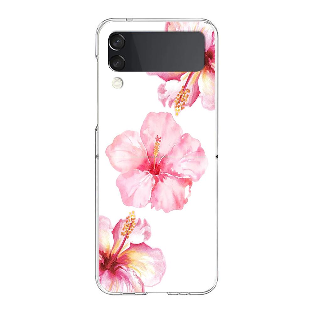 Transparent Phone Case For Samsung Galaxy Z Flip 3 4 5 6 7 Hard Folding PC Z Flip3 Flip4 Cover Ink Wash Painting Flower
