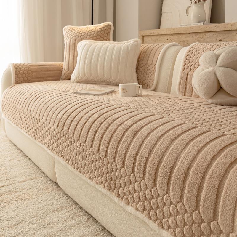 Pogrubiony Ciepły Geometryczny Żakardowy Polar Antypoślizgowy Pokrowiec na Sofę do Salonu Pokrowiec na Siedzisko Kanapy Ciepły Jednolity Pikowany Polarowy Ręcznik na Sofę