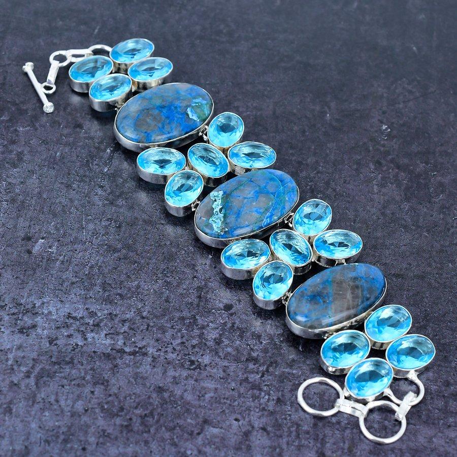 Shattuckite, Topaz Gemstone 925 Sterling Silver Bracelet 7-8"