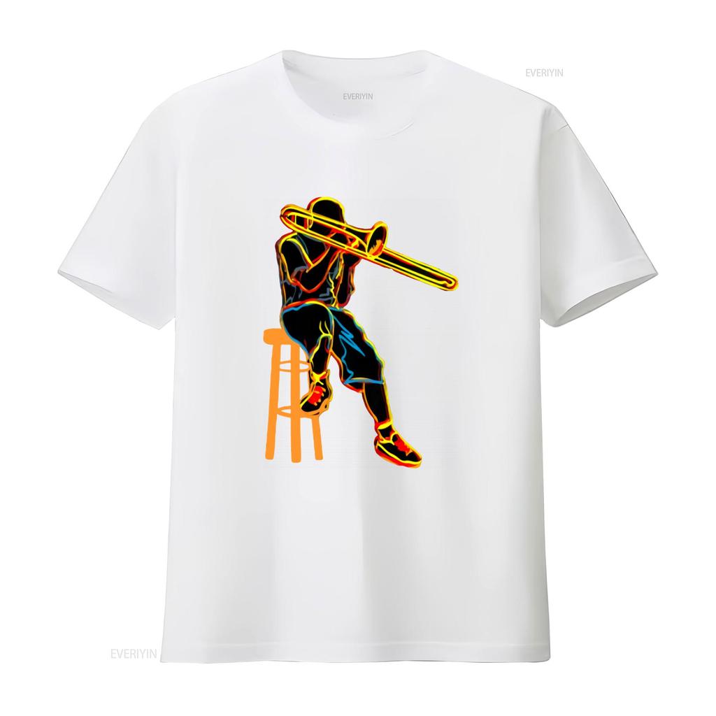 Trombone Player T Shirt for Men Psychedelic Art Print Cool Musician Design Comfortable Cotton vintage Washed Slightly Unisex