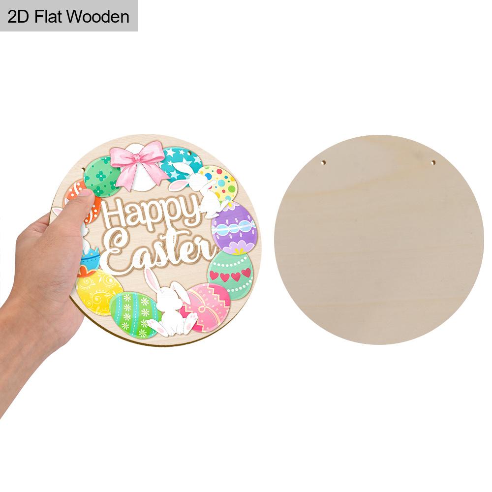 Happy Easter Bunny & Egg Wreath Wooden Sign, Round Front Door Decor, Colorful Spring Wall Hanging - Ideal Easter Gift