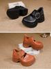Johnature Genuine Leather Thick Soled Shoes Retro Versatile Buckle Strap Thick High Heels Women's Shoes