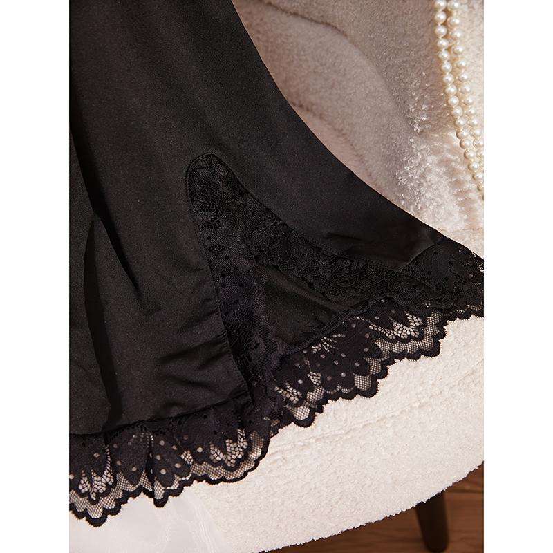 Women Sensual Lace Underwear Set Hollow Butterfly Bow Split Sleepwear Dress Panty Lingerie Outfit Sheer Breathable Nightwear